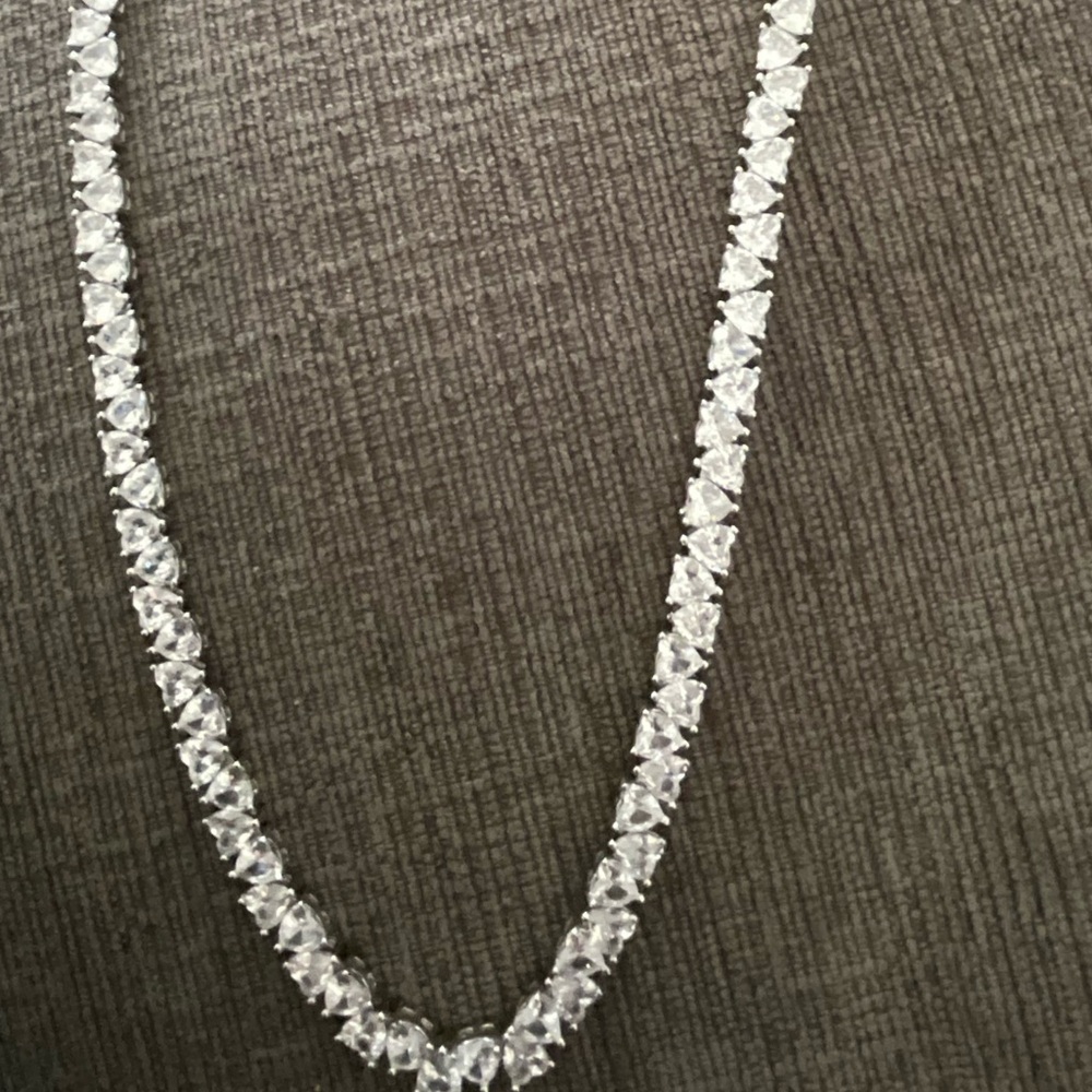 14k Heart Tennis Necklace - Picture 4 of 13